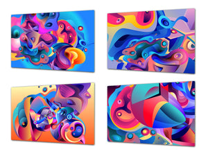 Set von vier dekorativen Schneidbrettern aus Glas – Servierplatten – Käsebretter; MD09 Abstract painting Series: Modern abstract space design