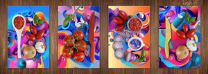 Set da quattro taglieri decorativi in vetro – Piatti da portata – Taglieri da formaggio; MD09 Serie di pittura astratta: Design moderno spazio astratto