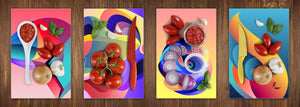 Set von vier dekorativen Schneidbrettern aus Glas – Servierplatten – Käsebretter; MD09 Abstract painting Series: Geometric Modern art