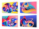 Conjunto de tablas para picar - 4 Tablas de cortar decorativas: Serie de pintura abstracta MD09: Arte del espacio geométrico
