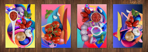 Conjunto de tablas para picar - 4 Tablas de cortar decorativas: Serie de pintura abstracta MD09: Arte del espacio geométrico