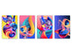Set von vier dekorativen Schneidbrettern aus Glas – Servierplatten – Käsebretter; MD09 Abstract painting Series: Geometric space art