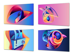 Set von vier dekorativen Schneidbrettern aus Glas – Servierplatten – Käsebretter; MD09 Abstract painting Series: Modern art space