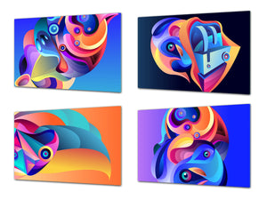 Set von vier dekorativen Schneidbrettern aus Glas – Servierplatten – Käsebretter; MD09 Abstract painting Series: Modern vector art