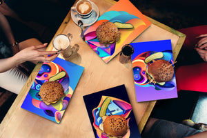 Set von vier dekorativen Schneidbrettern aus Glas – Servierplatten – Käsebretter; MD09 Abstract painting Series: Modern vector art