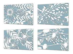 Chopping Board Set – Non-Slip Set of Four Chopping boards; MD06 Flowers Series:Blue Paper Flowers