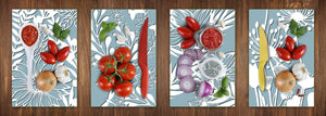 Chopping Board Set – Non-Slip Set of Four Chopping boards; MD06 Flowers Series:Blue Paper Flowers