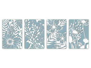 Lot de planches à découper – Lot de quatre planches à découper antidérapantes ; MD06 Série de fleurs:Fleurs en papier bleu