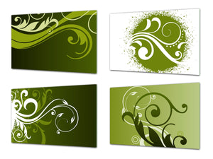 Chopping Board Set – Non-Slip Set of Four Chopping boards; MD06 Flowers Series:Green flowers design