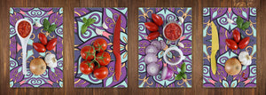 Set of 4 Chopping Boards from Tempered Glass with modern designs; MD01 Ethnic Series:Vector set