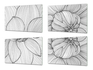 Lot de planches à découper – Lot de quatre planches à découper antidérapantes ; MD06 Série de fleurs:Fleurs de dahlia