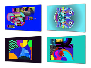 Conjunto de tablas para picar - 4 Tablas de cortar decorativas: Serie de pintura abstracta MD09: Arte de verano 1