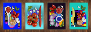 Set da quattro taglieri decorativi in vetro – Piatti da portata – Taglieri da formaggio; MD09 Serie di pittura astratta: Arte estiva 1