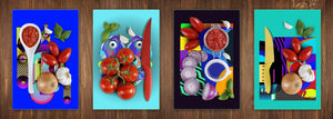 Set von vier dekorativen Schneidbrettern aus Glas – Servierplatten – Käsebretter; MD09 Abstract painting Series: Summer Art 2