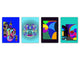 Set von vier dekorativen Schneidbrettern aus Glas – Servierplatten – Käsebretter; MD09 Abstract painting Series: Summer Art 2