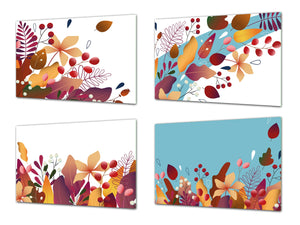 Chopping Board Set – Non-Slip Set of Four Chopping boards; MD06 Flowers Series:Autumn leaves