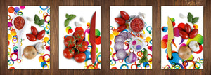 Vier Küchen-Schneidbretter – 20 x 30 cm (8 x 12 Zoll) Glas-Hackbretter; MD08 Full of Color Series: Happy Dots 2