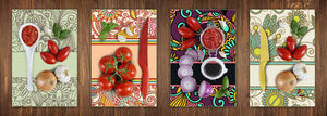 Chopping Board Set – Non-Slip Set of Four Chopping boards; MD06 Flowers Series:Oriental stripes