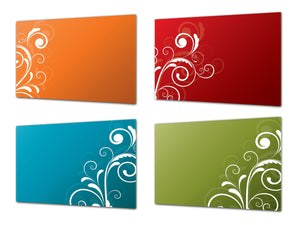 Four Kitchen Cutting Boards - 8 x 12 inch Glass Chopping boards; MD08 Full of Color Series:Four floral colors