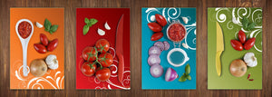 Quatre planches de cuisine – Planches à découper en verre; MD08 Série Pleine de couleur:Quatre couleurs florales