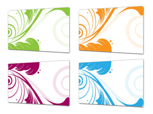 Four Kitchen Cutting Boards - 8 x 12 inch Glass Chopping boards; MD08 Full of Color Series:Abstract floral set