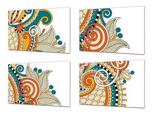 Set von 4 Hackbrettern aus Hartglas mit modernen Designs; MD01 Ethnic Series: Family Flower Boards