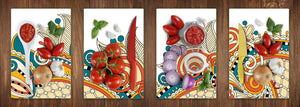 Set von 4 Hackbrettern aus Hartglas mit modernen Designs; MD01 Ethnic Series: Family Flower Boards