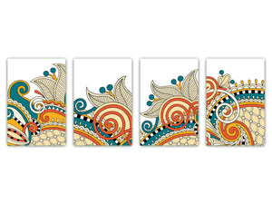 Set of 4 Chopping Boards from Tempered Glass with modern designs; MD01 Ethnic Series:Family Flower Boards