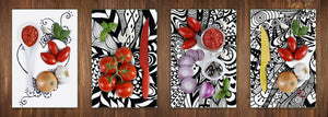 Set of 4 Chopping Boards from Tempered Glass with modern designs; MD01 Ethnic Series:Sketchy woman