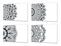 Set di 4 taglieri – Set di 4 taglieri da formaggio; MD02 Serie Mandalas: Mandala vintage nero:
