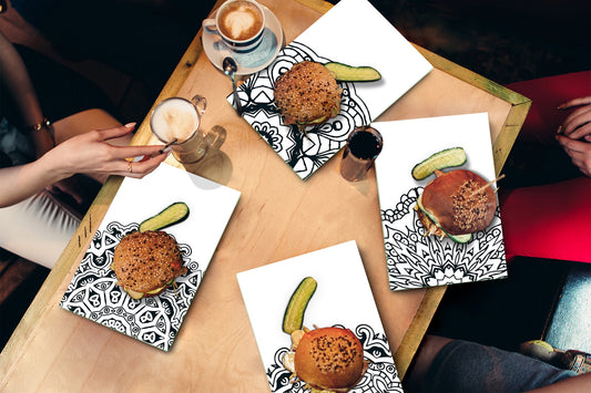 Lot de 4 planches à découper – Lot de 4 plateaux à fromage ; MD02 Série Mandalas: Mandala Vintage Noir