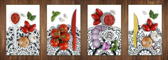 Set di 4 taglieri – Set di 4 taglieri da formaggio; MD02 Serie Mandalas: Mandala vintage nero: