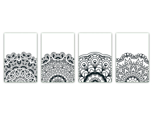 Lot de 4 planches à découper – Lot de 4 plateaux à fromage ; MD02 Série Mandalas: Mandala Vintage Noir