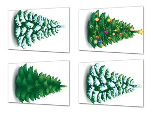 Set of four Glass Cutting Boards from toughened glass; MD11 Christmas Series: Christmas tree 2
