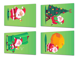 Set von 4 Hackbrettern aus Hartglas mit modernen Designs; MD11 Weihnachtsserie: Glücklicher Weihnachtsmann