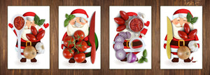 Set of four Glass Cutting Boards from toughened glass; MD11 Christmas Series: Santa Claus the Chubby