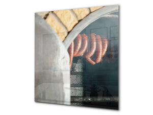 Aufgedrucktes Hartglas-Wandkunstwerk – Glasküchenrückwand BS23 Serie traditionelles europäisches Essen:  Sausages Smokehouse 2
