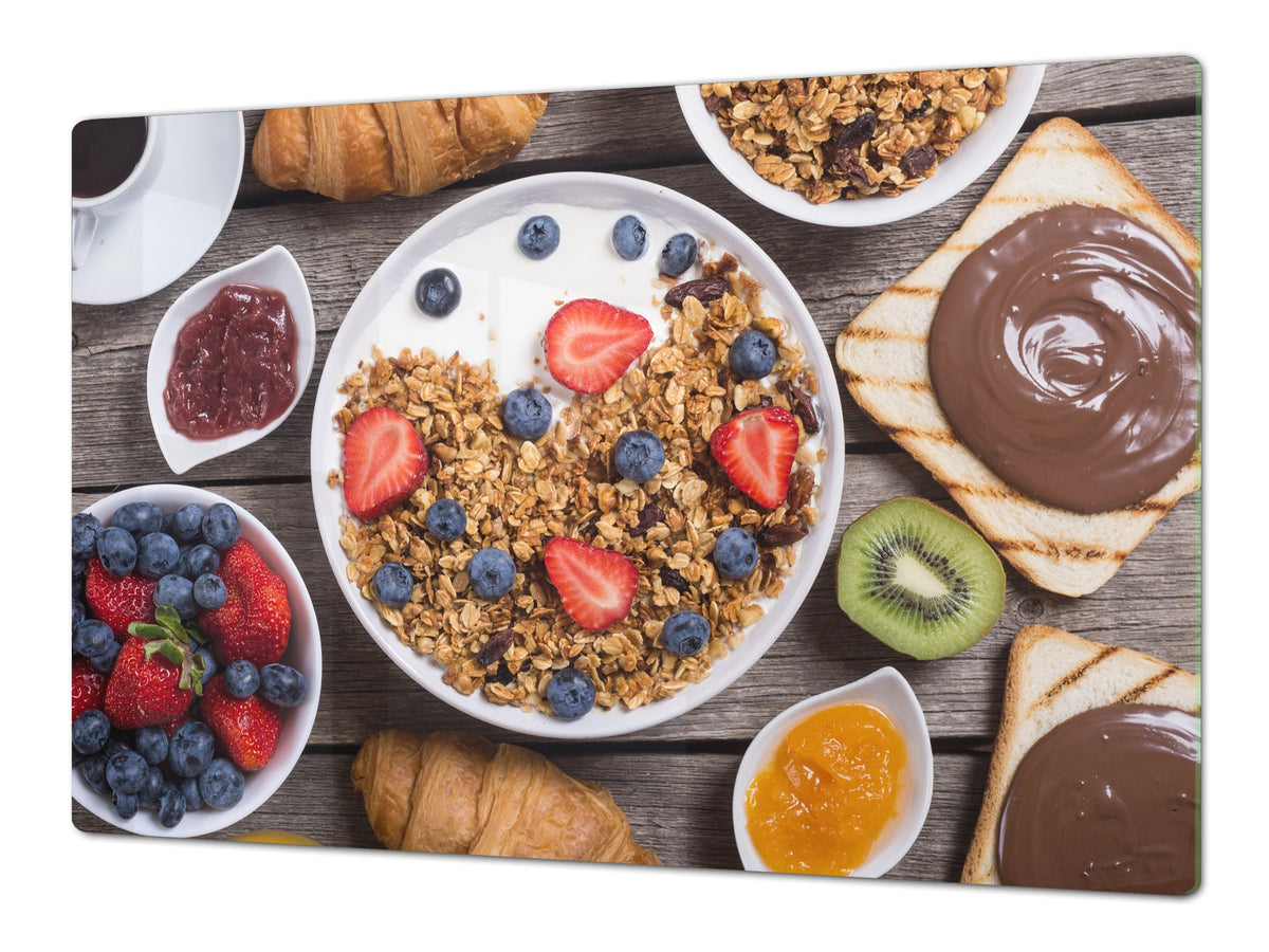 BIG KITCHEN BOARD & Induction Cooktop Cover – Glass Pastry Board - Food series DD16 Sweet breakfast 2