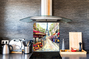 Paraschizzi fornelli vetro temperato – Pannello in vetro – Paraspruzzi lavandino BS25 Serie città:  Via Della Città Di Parigi