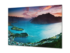 Graphic Art Print on Glass - Beautiful Quality Glass Print Picture SART01C Nature Series: Lake Wakatipu at dusk