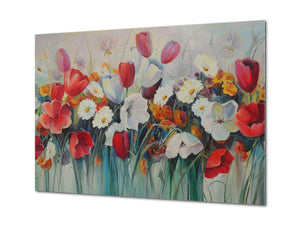 Modern Glass Picture - Contemporary Wall Art SART04 Flowers and leaves Series: Bouquet of painted flowers
