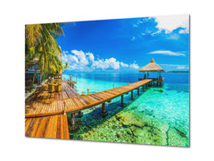 Modern Glass Picture - Contemporary Wall Art SART01 Nature Series: Panorama of Maldives