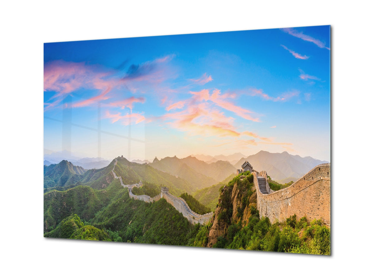 Graphic Art Print on Glass - Beautiful Quality Glass Print Picture SART01C Nature Series: The Great Wall of China at sunrise