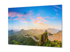 Graphic Art Print on Glass - Beautiful Quality Glass Print Picture SART01C Nature Series: The Great Wall of China at sunrise