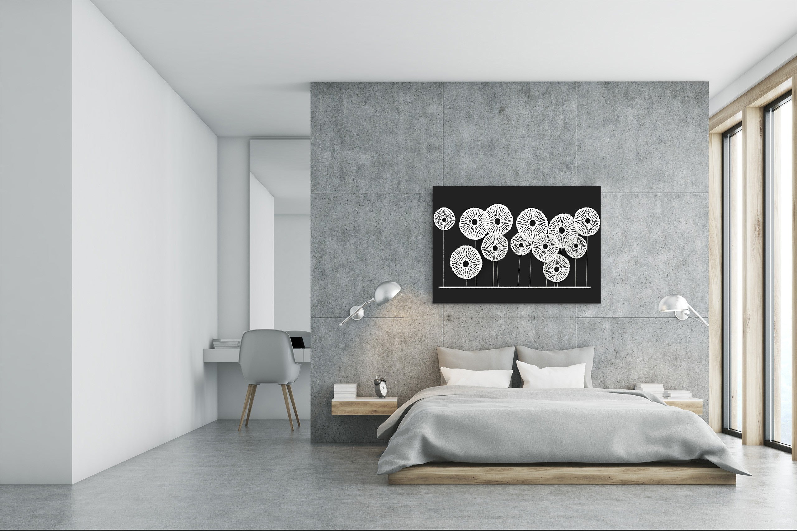 Glass Print Wall Art – Image on Glass  SART05 Miscellanous Series: Abstract art: white sunflowers