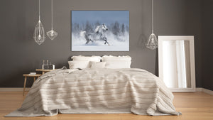 Wall Art - Glass Print Canvas Picture SART03B Animals Series: Horse galloping across snowy field