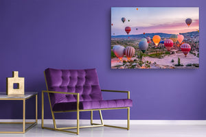 Graphic Art Print on Glass - Beautiful Quality Glass Print Picture SART01C Nature Series: Colorful hot air balloons