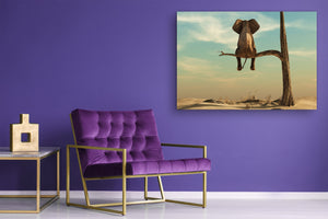 Wall Art - Glass Print Canvas Picture SART03B Animals Series: Elephant on the tree branch