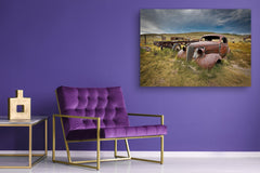 Glass Print Wall Art – Image on Glass  SART05 Miscellanous Series: Storm clouds over abandoned car