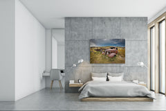 Glass Print Wall Art – Image on Glass  SART05 Miscellanous Series: Storm clouds over abandoned car